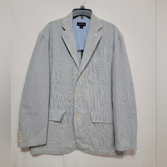 Men's Land's End Striped Sports Coat, Blue/White, Size XL, Preowned EUC - Picture 1 of 8